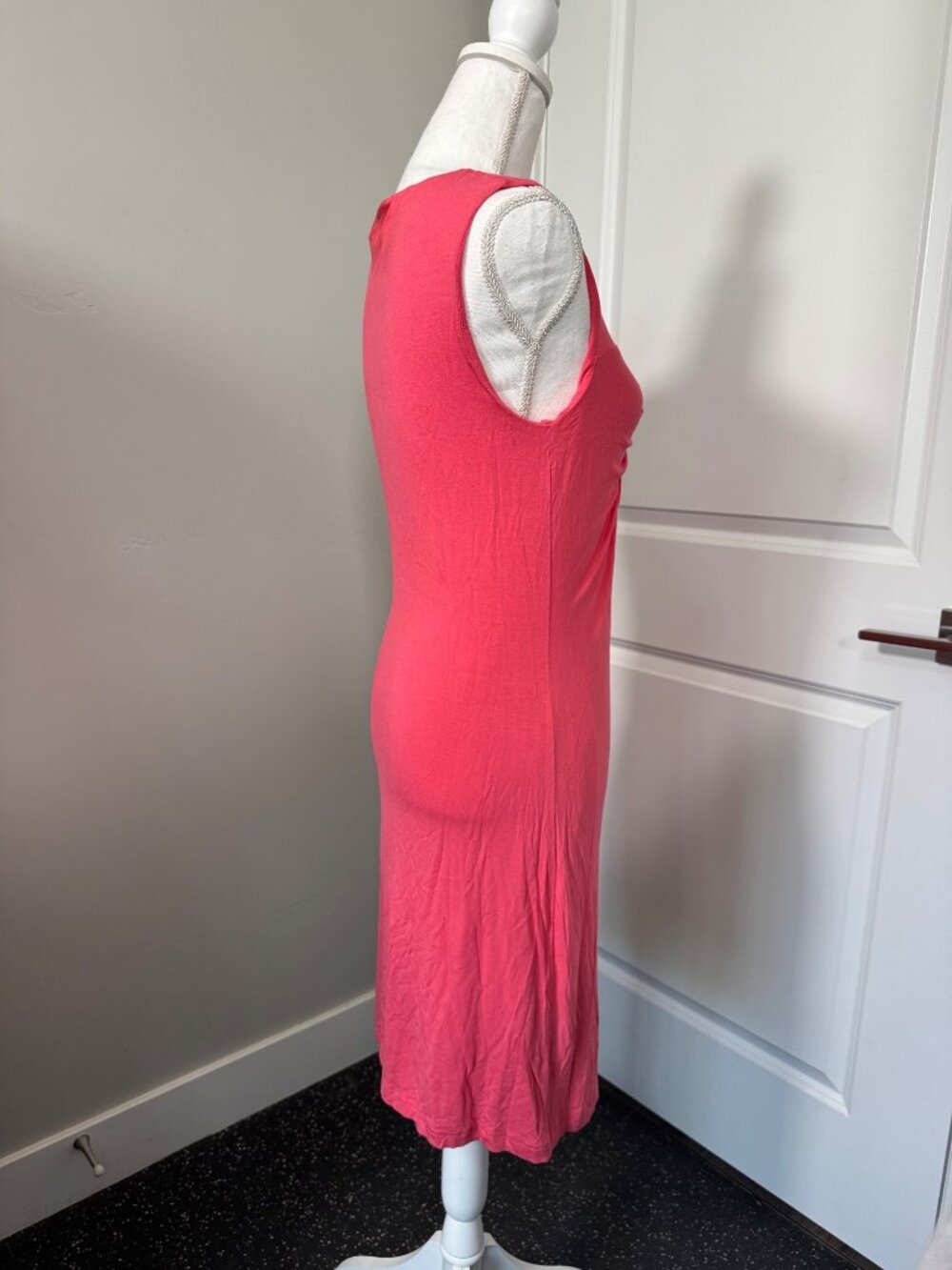 Calvin Klein Coral Sleeveless Twist Front Sheath Dress 10 Rayon Blend Stretchy - Picture 4 of 14